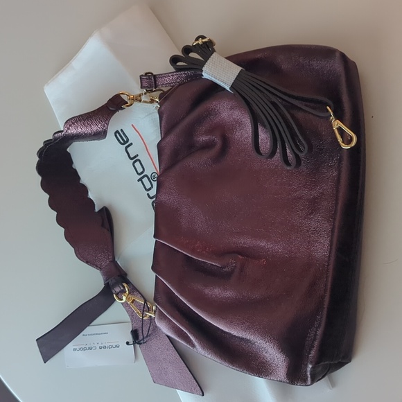 NWT ANDREA CARDONE ITALIA LEATHER BRONZE CROSSBODY CONVERTIBLE BAG - Picture 7 of 9